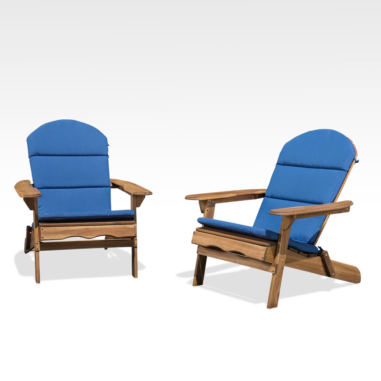 Contemporary Home Living Set of 2 Navy Blue and Brown Outdoor Patio Adirondack Chairs with Cushions 35.75"